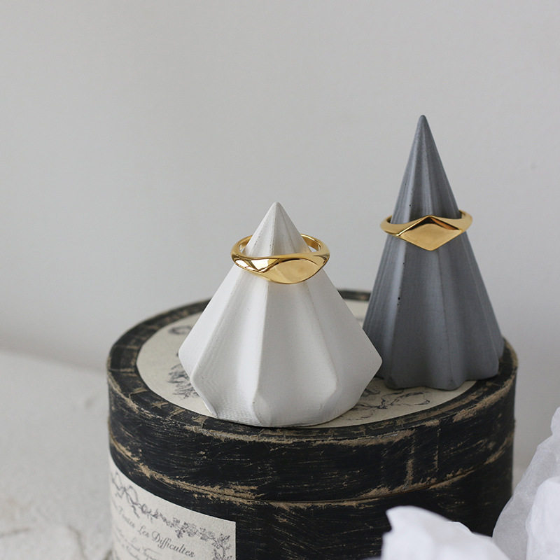 欧美菱形金属橄榄形戒指女款百搭套戒 女戒钛钢镀18K金保色JZ037