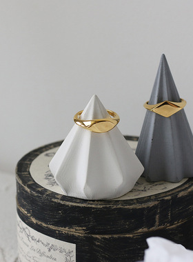 欧美菱形金属橄榄形戒指女款百搭套戒 女戒钛钢镀18K金保色JZ037