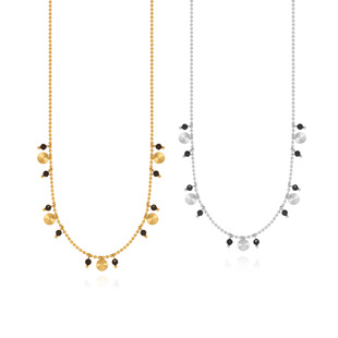 钛钢镀金XL678 欧美INS风黑色珠珠手工批花圆片复古项链锁骨链