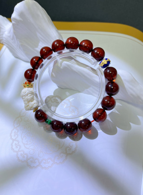 原创天然血珀手链本命年国潮手链新款