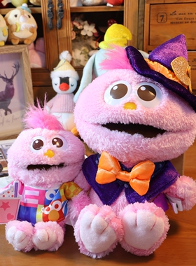 日单 正版 芝麻街艾摩 moppy毛绒公仔粉饼怪玩偶 万圣节娃娃挂件