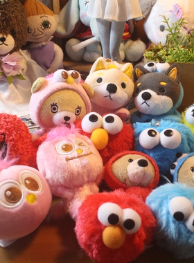 日单正版  芝麻街moppy毛绒公仔艾摩 粉饼怪玩偶  猫球 挂件