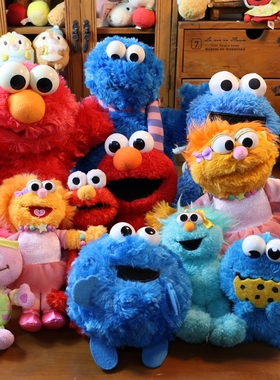 日单正版 芝麻街艾摩 moppy毛绒公仔蓝饼怪 佐伊 玩偶 娃娃挂件