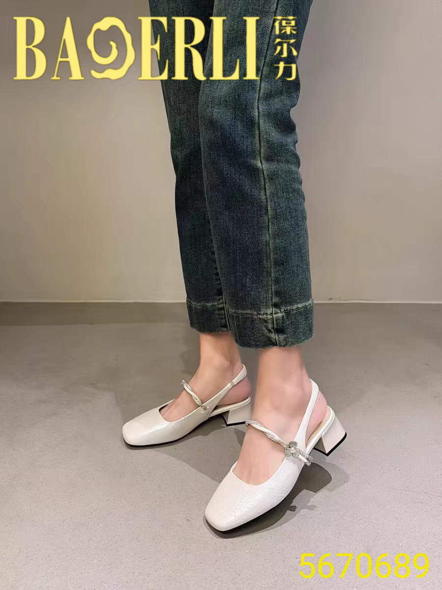 专柜正品葆尔力2026新款真皮女鞋包头凉鞋粗跟玛丽珍鞋时尚百搭