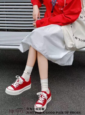 专柜正品娇娅媚妮2026新款牛皮红色厚底增高板鞋女透气百搭小白鞋