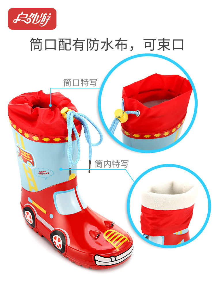 CHILDRENS RAIN BOOTS RUBBER BOYS AND GIRLS CARTOON CAR DINOSAUR CLOSED MOUTH NON-SLIP HIGH TUBE PLUS COTTON BABY WATER SHOES RAIN BOOTS