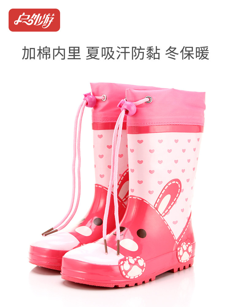 CHILDRENS RAIN BOOTS RUBBER BOYS AND GIRLS CARTOON CAR DINOSAUR CLOSED MOUTH NON-SLIP HIGH TUBE PLUS COTTON BABY WATER SHOES RAIN BOOTS