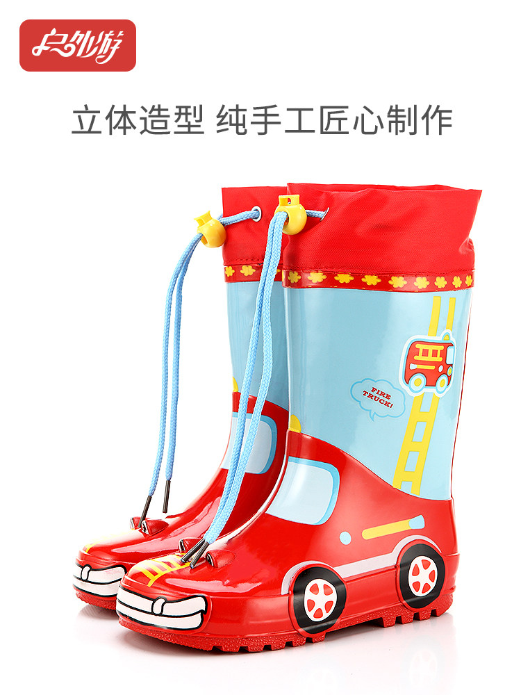 CHILDRENS RAIN BOOTS RUBBER BOYS AND GIRLS CARTOON CAR DINOSAUR CLOSED MOUTH NON-SLIP HIGH TUBE PLUS COTTON BABY WATER SHOES RAIN BOOTS