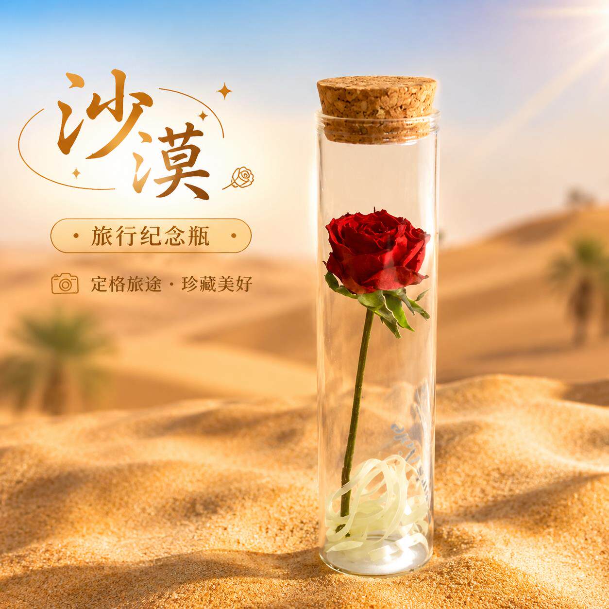 沙子纪念瓶软木塞透明玻璃试管瓶外出旅行玫瑰干花沙漠许愿瓶摆件