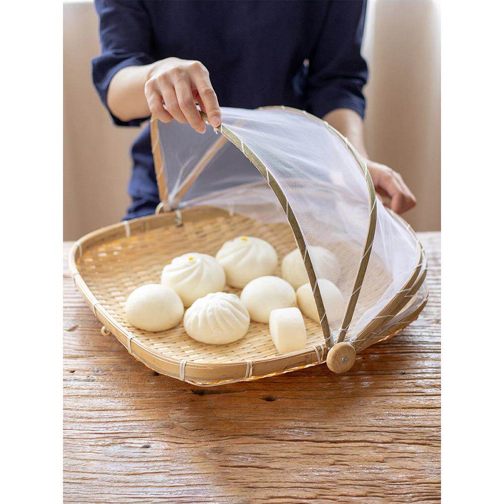 竹编制品防虫罩晾晒竹篮农家竹筛子圆簸箕竹子收纳馒头筐带网篮子