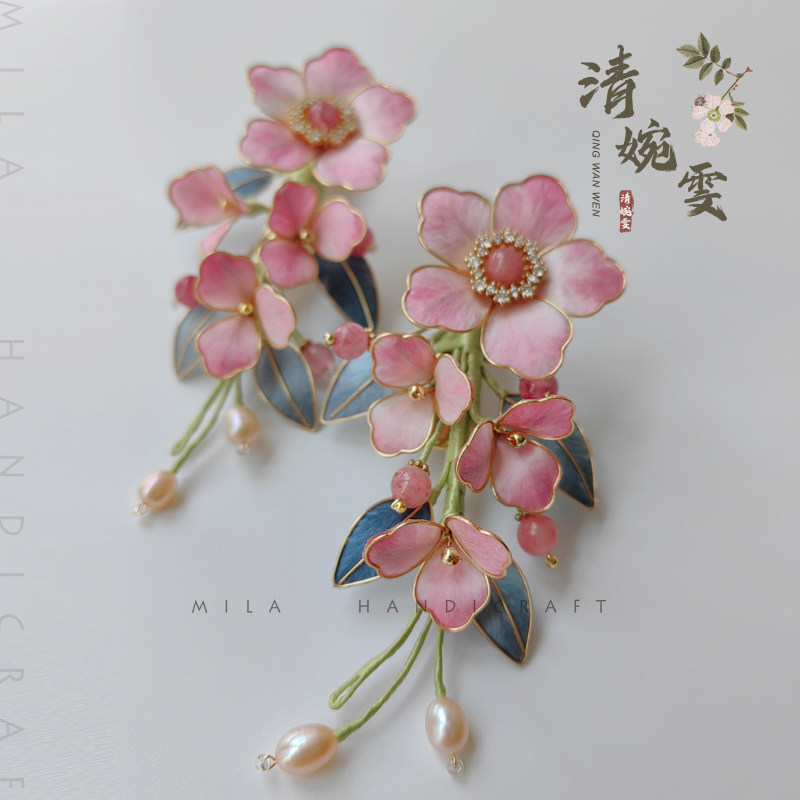 清婉雯古风蚕丝绒花花朵发夹发簪