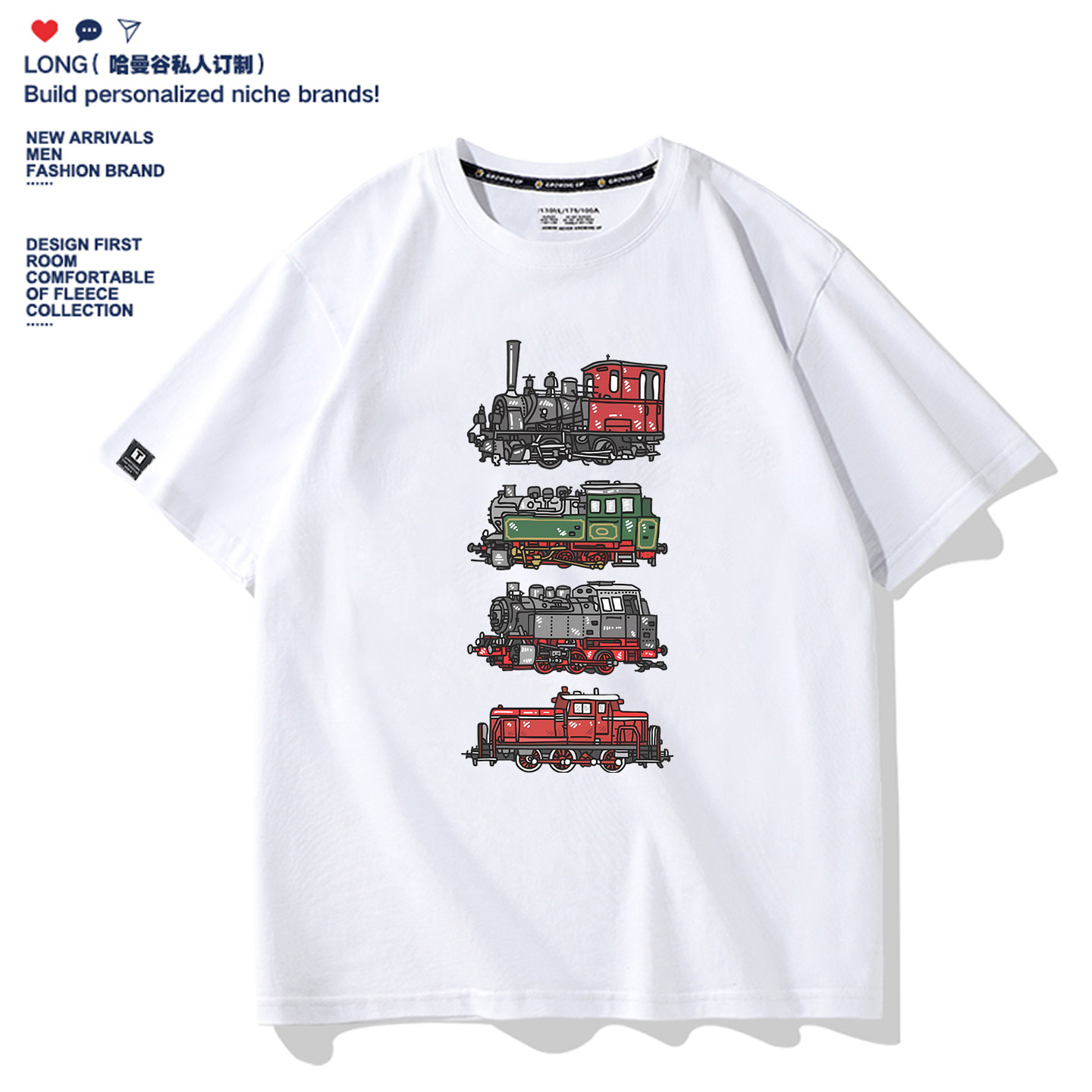 趣味卡通蒸汽复古火车半袖男女学生儿童装亲子装夏季纯棉短袖T恤,男装,T恤,淘宝优惠券,粉丝福利购,淘宝优惠卷