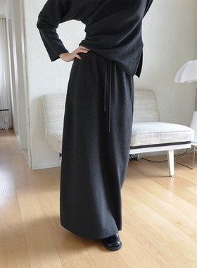 时简  慵懒时髦style 弧形分割显瘦半身裙 后中开叉柔软裙子02169