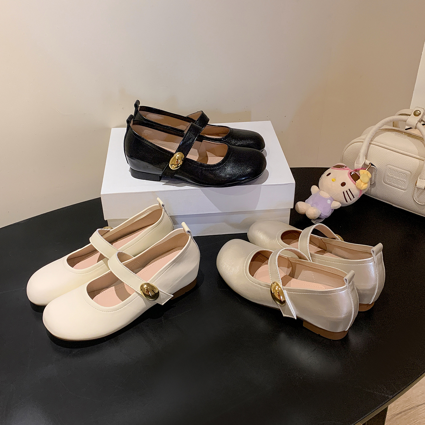 5cm内增高温柔法式玛丽珍女鞋软底不累脚一字带小金豆芭蕾风单鞋