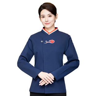 高端酒店服务员工作服女餐饮长袖秋冬装大码套装农家乐饭店火锅店