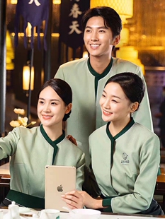 酒店服务员餐饮工作服长袖秋冬餐厅饭店前台接待宴会厅传菜员套装