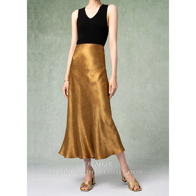 半所MOK鎏金醋酸缎面半裙鱼尾裙