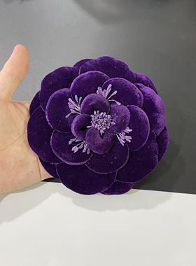 14.6cm高端天鹅绒ys林山茶花面料双层对贴小香花饰品胸针发夹款