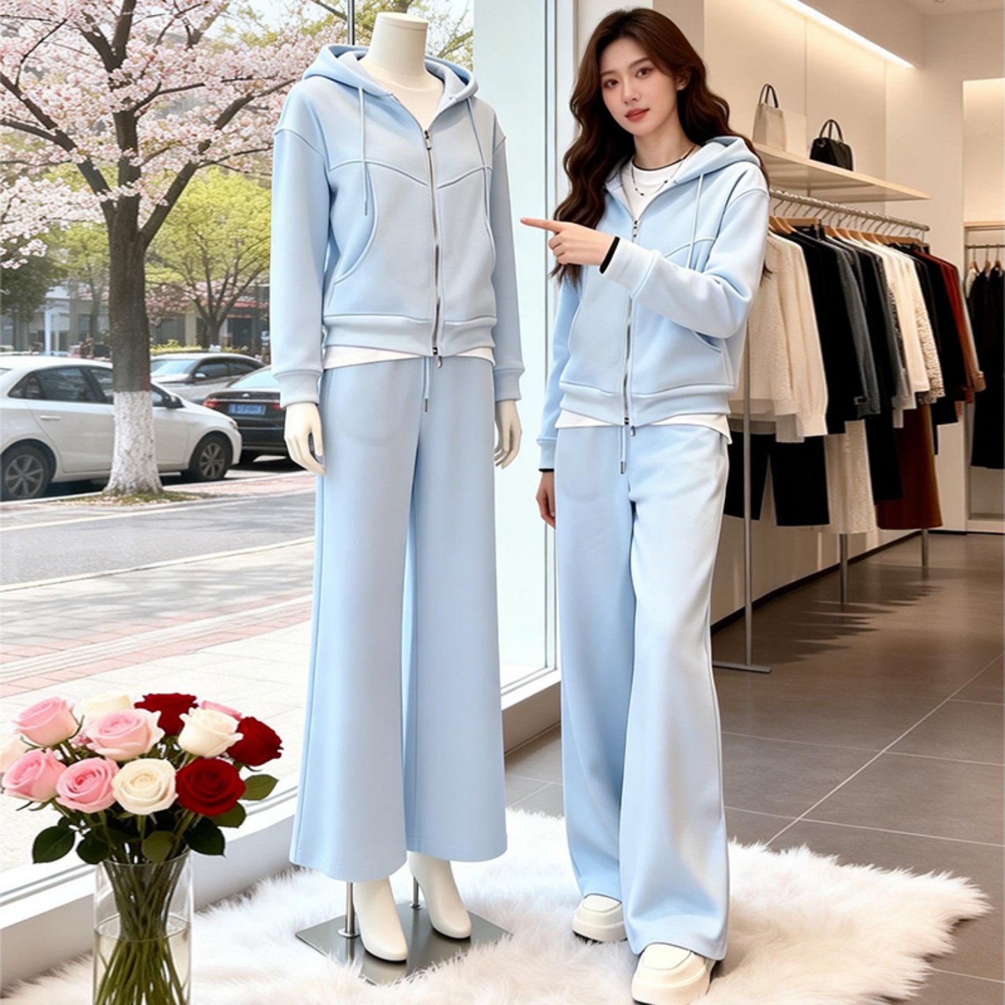 休闲连帽卫衣外套套装女春季新款减龄宽松阔腿裤运动穿搭两件套潮,女装/女士精品,休闲运动套装,淘宝优惠券,粉丝福利购,淘宝优惠卷