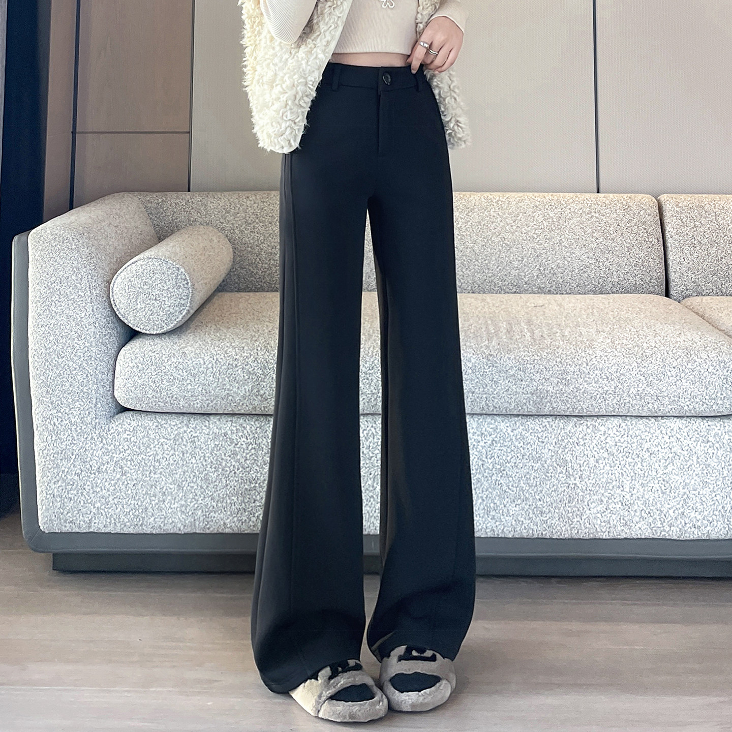 加绒阔腿裤女休闲微喇叭加长裤子