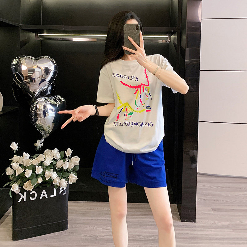 休闲短袖t恤运动套装女夏季新款宽松显瘦时尚洋气减龄短裤两件套