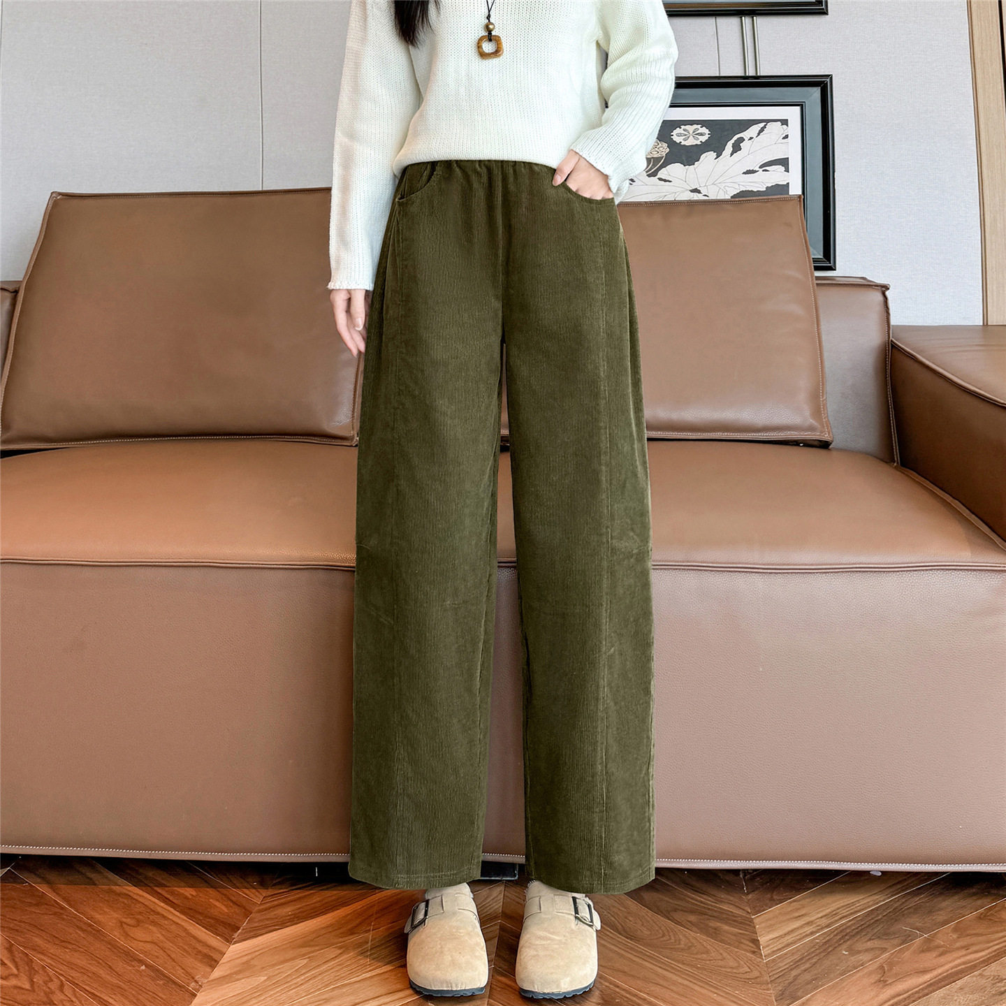 灯芯绒九分裤阔腿裤女宽松直筒裤