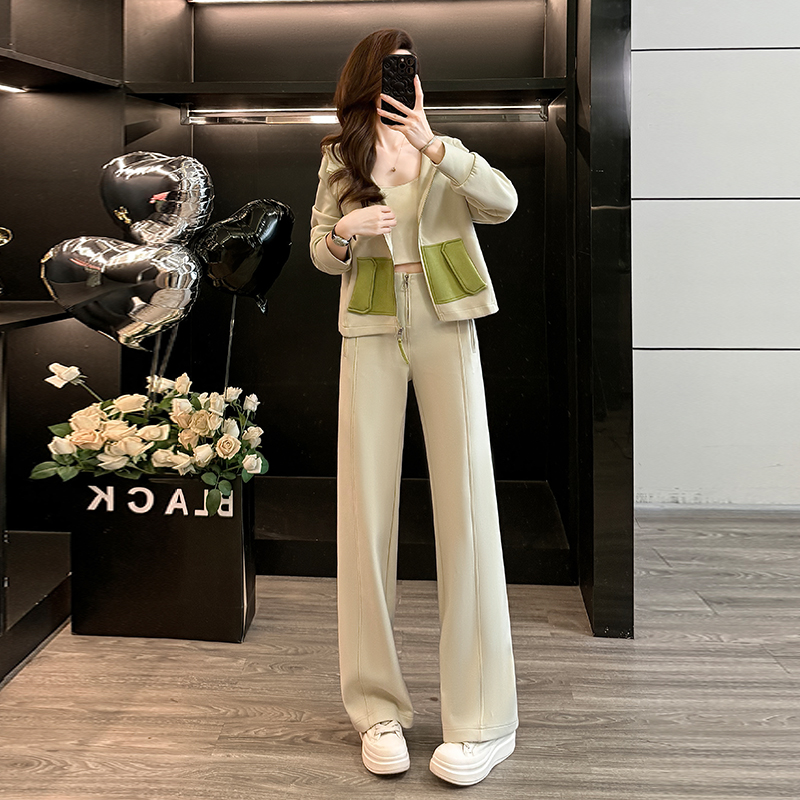 休闲撞色连帽外套运动套装女春秋季新款时尚宽松显瘦阔腿裤两件套