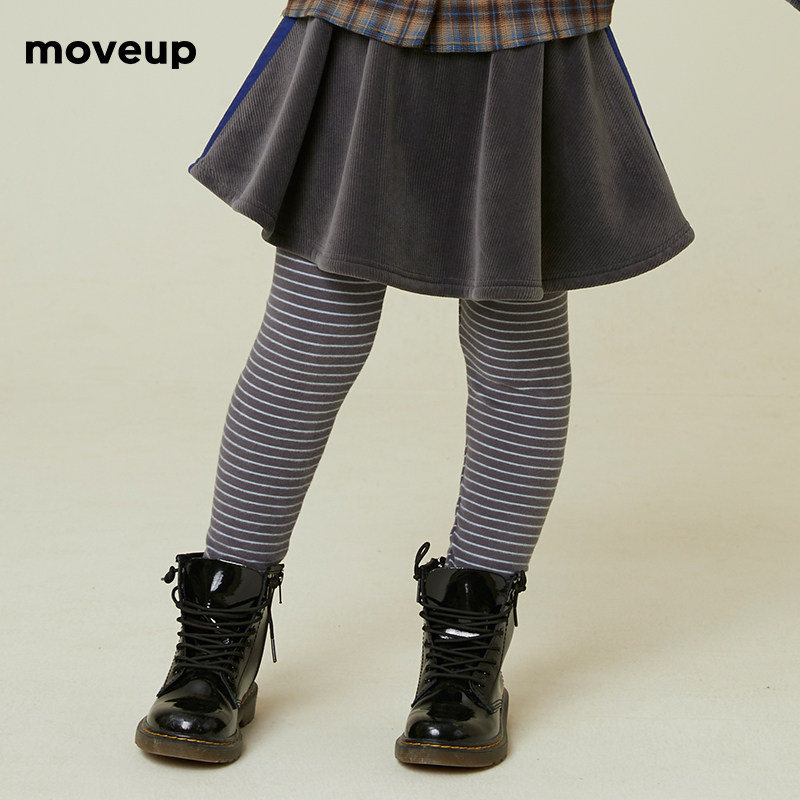 moveupkids幻走童装2021冬季新款 条纹灯芯绒裙裤女童针织打底裤