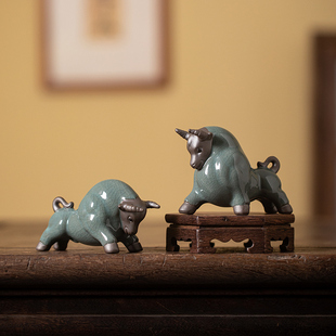 陶瓷牛气冲天摆件新中式 饰创意生肖牛摆设 家居客厅茶室办公桌面装