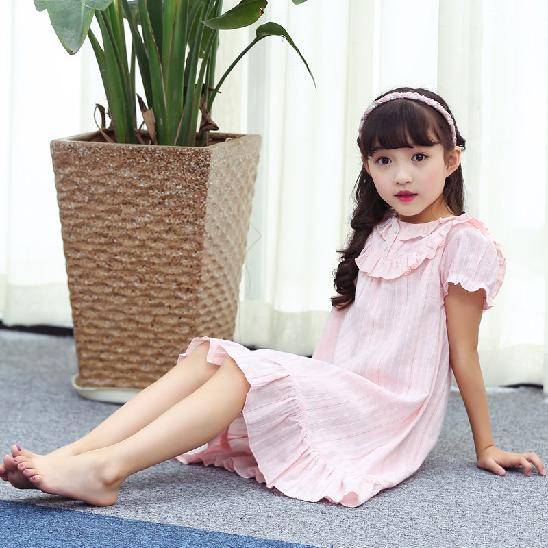 女童睡裙夏季中大童夏天薄款纯棉女孩连衣裙可爱儿童短袖公主睡衣