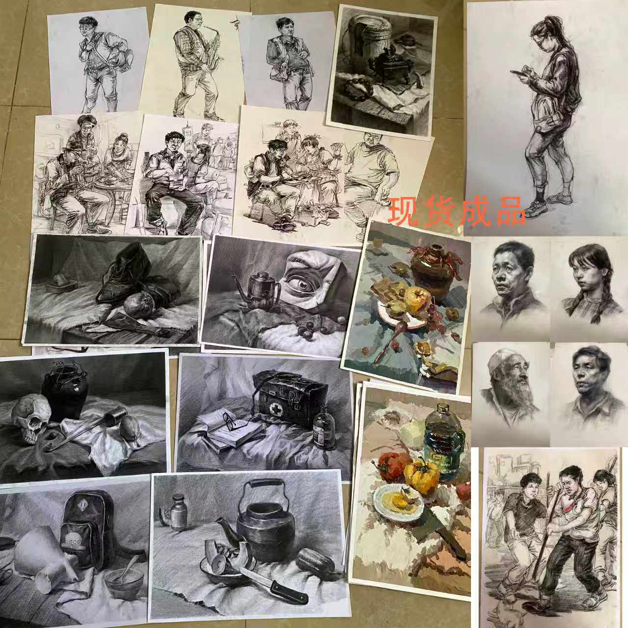 速写人物场景素描静物成品画手绘素描建筑风景手绘色彩画现货直发