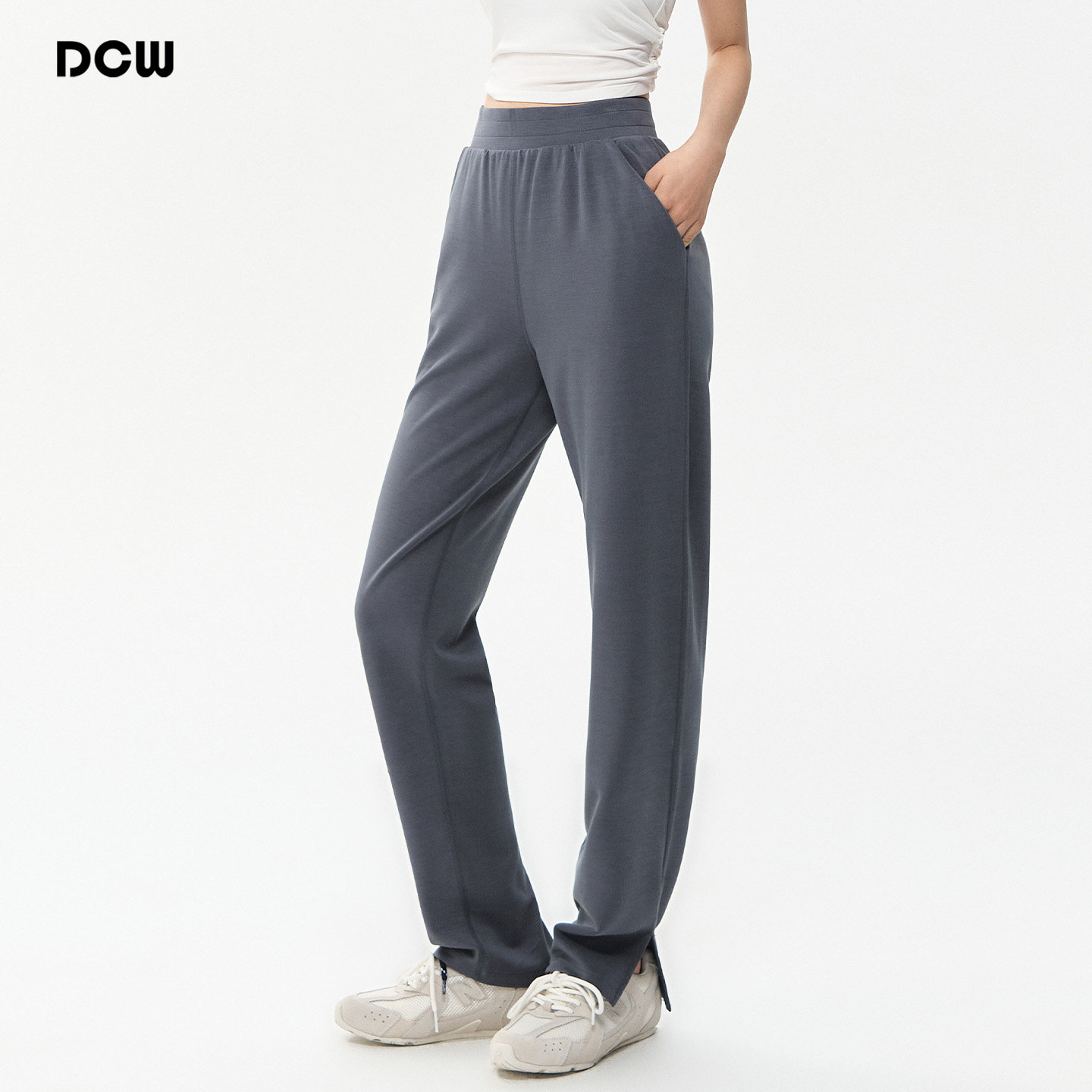 DCW直筒运动休闲长裤女宽松显瘦高腰户外跑步训练健身瑜伽裤灰色