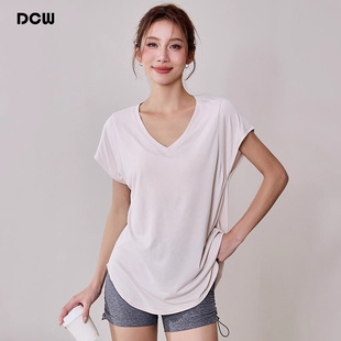 DCW宽松显瘦跑步运动短袖长款休闲瑜伽上衣普拉提训练罩衫健身T恤