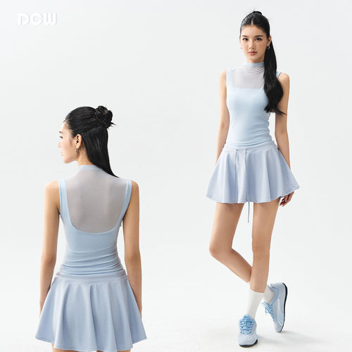 dcw带胸垫网纱拼接瑜伽服健身衣