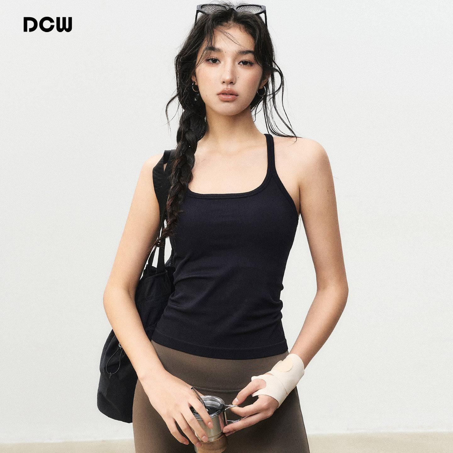 DCW黑色运动背心长款女带胸垫健身撸铁训练专用吊带瑜伽上衣内搭,运动/瑜伽/健身/球迷用品,瑜伽内衣,淘宝优惠券,粉丝福利购,淘宝优惠卷