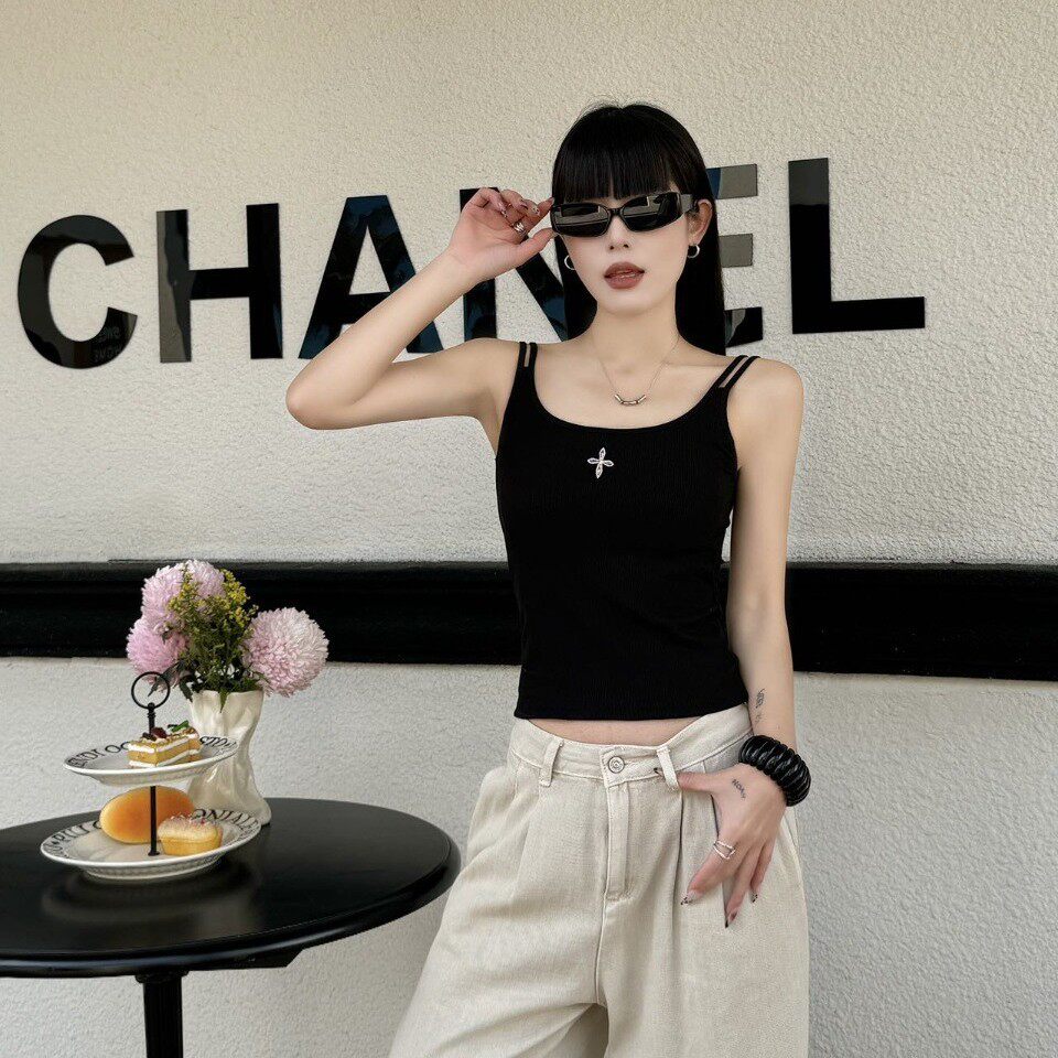 春夏美式辣妹吊带背心女带胸垫外穿圆领修身显瘦打底内搭上衣新款