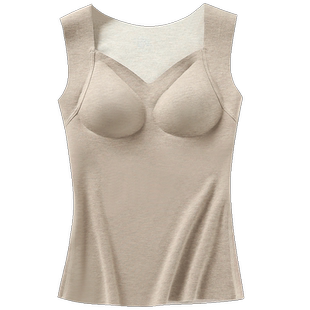 秋冬季德绒发热无痕保暖内衣背心女款带胸垫加绒加厚羊毛蚕丝马甲