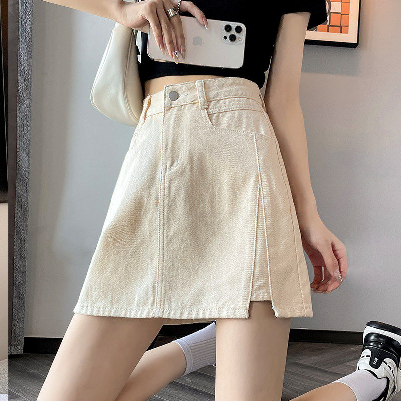 米白色半身牛仔裙女夏季2
