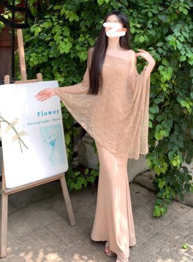 性感黑色蕾丝拼接V领长袖连衣裙女秋季新款气质收腰显瘦A字裙长裙