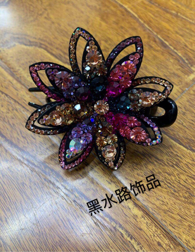 韩版捷克钻皮质花朵鸭嘴夹