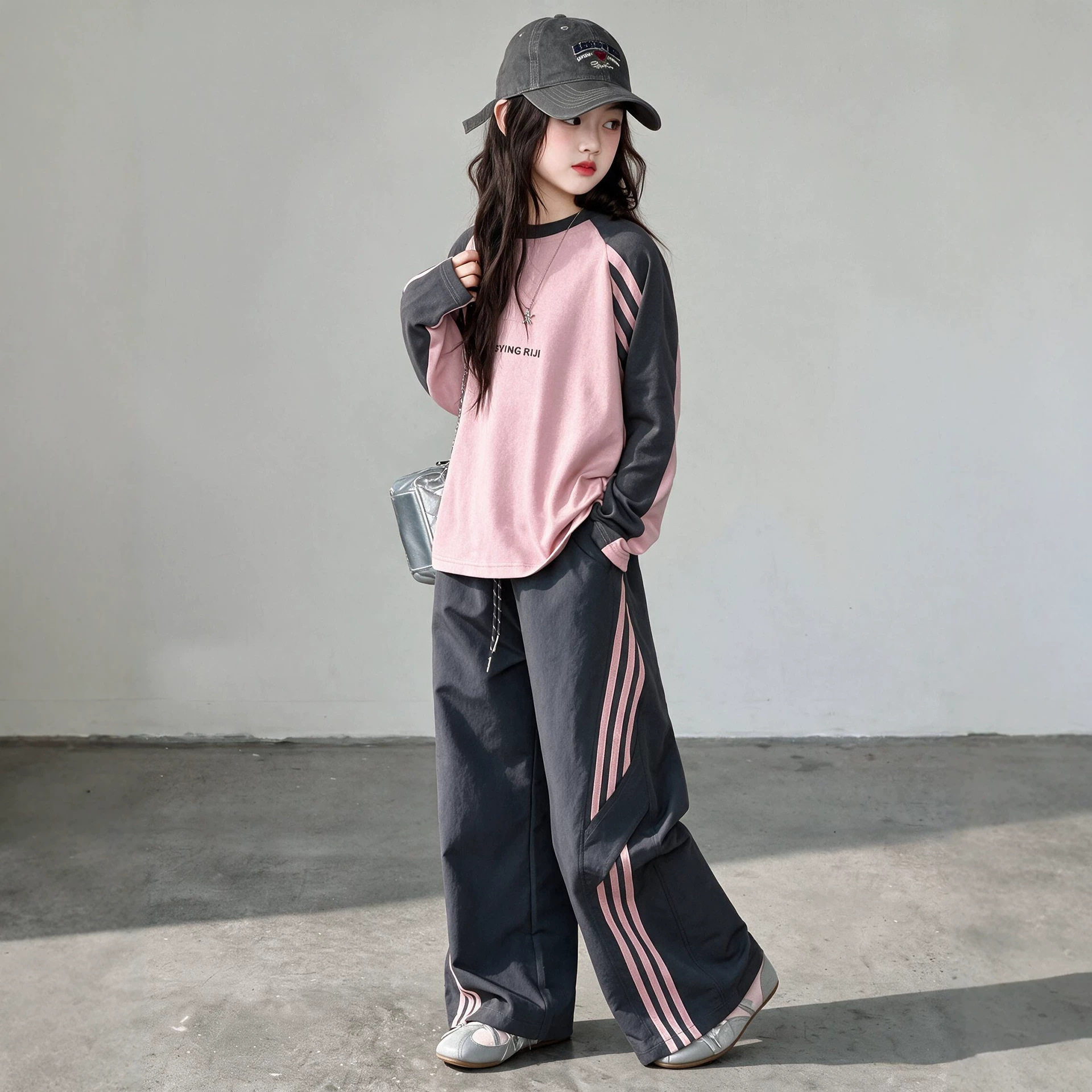 春秋款运动风休闲拉条套装女童2儿童运动套装