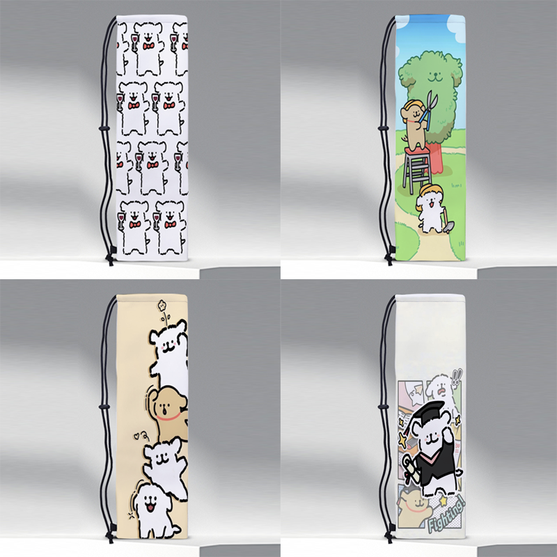 復古束口卡通線條小狗羽毛球拍袋