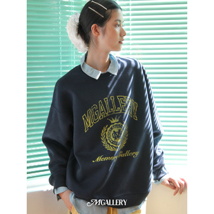 Mgallery复古斑驳学院logo常春藤情侣男女宽松圆领挺括廓形卫衣