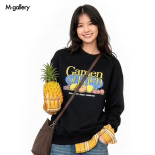 Mgallery伊甸园复古水果插画重磅男女宽松圆领卫衣2025AWWY0019