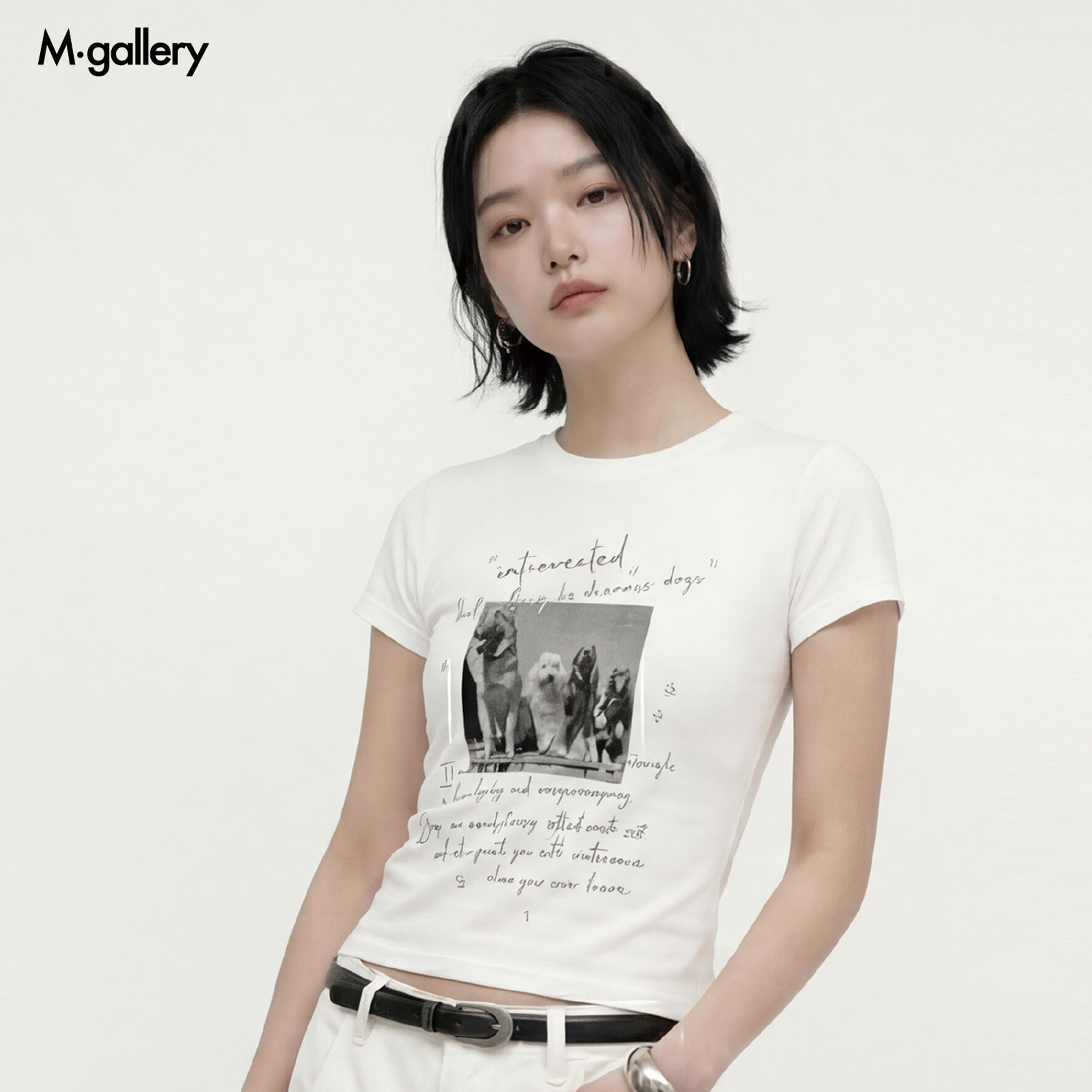 Mgallery 社恐爱狗星人照片复古海报风格男女短袖T恤26SST00010图片
