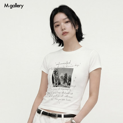 Mgallery 社恐爱狗星人照片复古海报风格男女短袖T恤26SST00010
