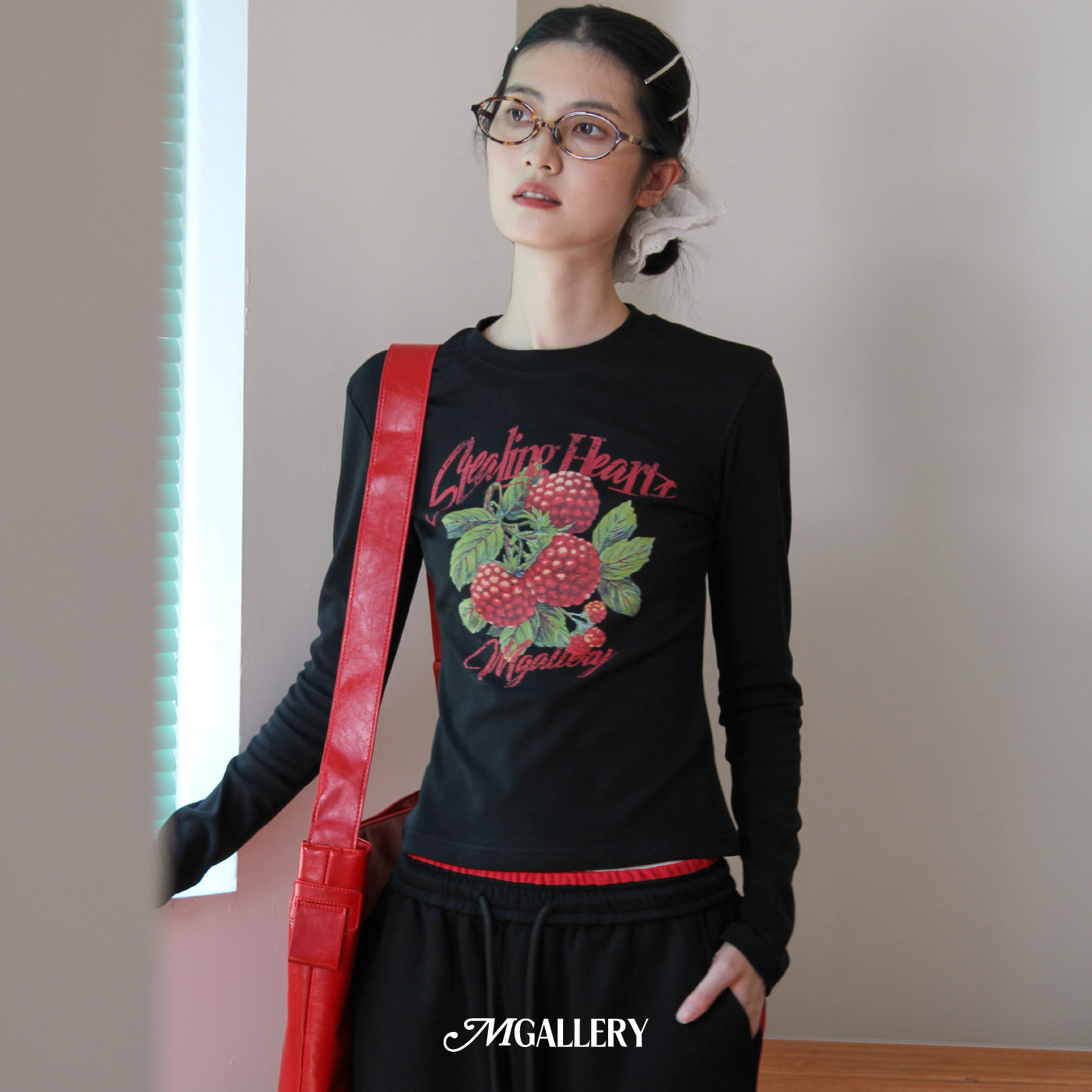 Mgallery春秋复古水果插画柠檬浆果柔软亲肤圆领长袖2025AWT0001