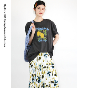 Mgallery复古水果插画印花vintage情侣男女春夏纯棉宽松短袖T恤