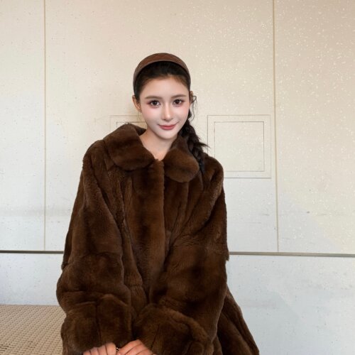“中古少女”进口獭兔毛皮草外套女中长款款皮毛一体大衣2026新款