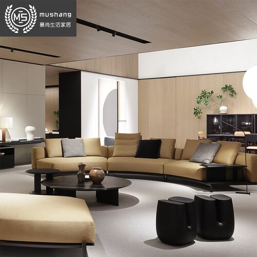 意式极简布艺双拼色多人沙发